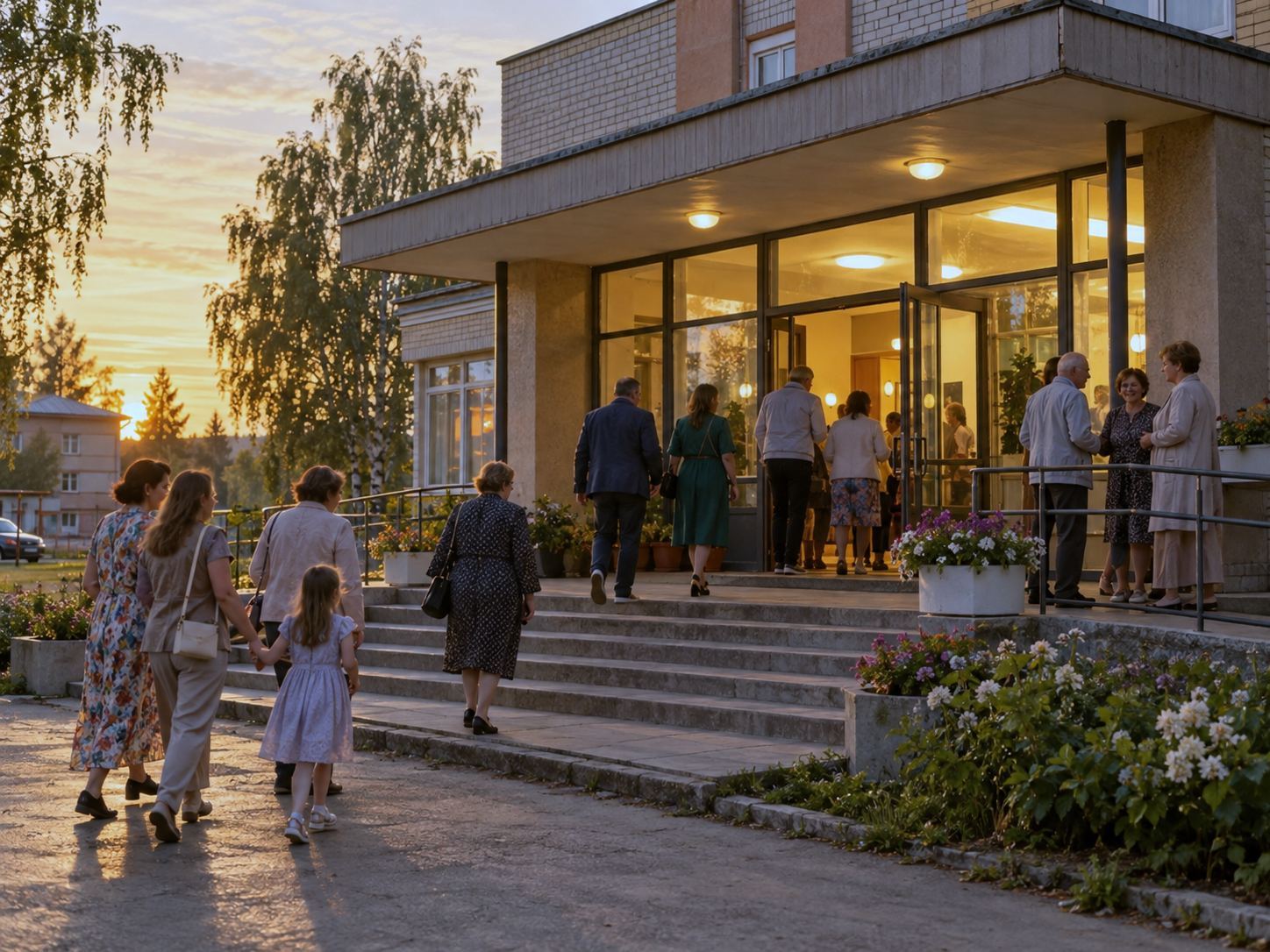 Жители у районного центра