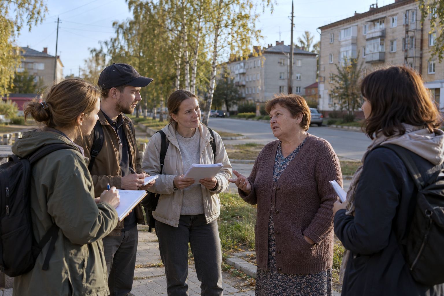 Команда разговаривает с жителями на улице